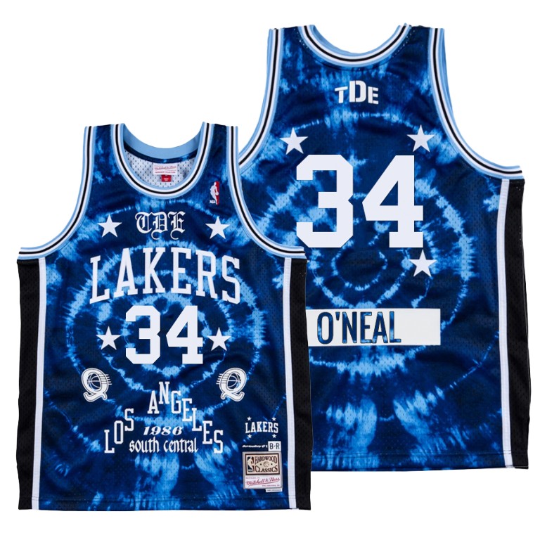 Men's Los Angeles Lakers Shaquille O'Neal #34 NBA ScHoolboy Q Limited Edition REMIX Blue Basketball Jersey POG7283YK